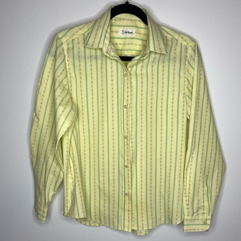 Van Heusen Vintage Yellow Striped Long Sleeve Shirt 70’s Size M